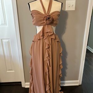 Fashion Nova Strapless Ruffle Dress in Brown